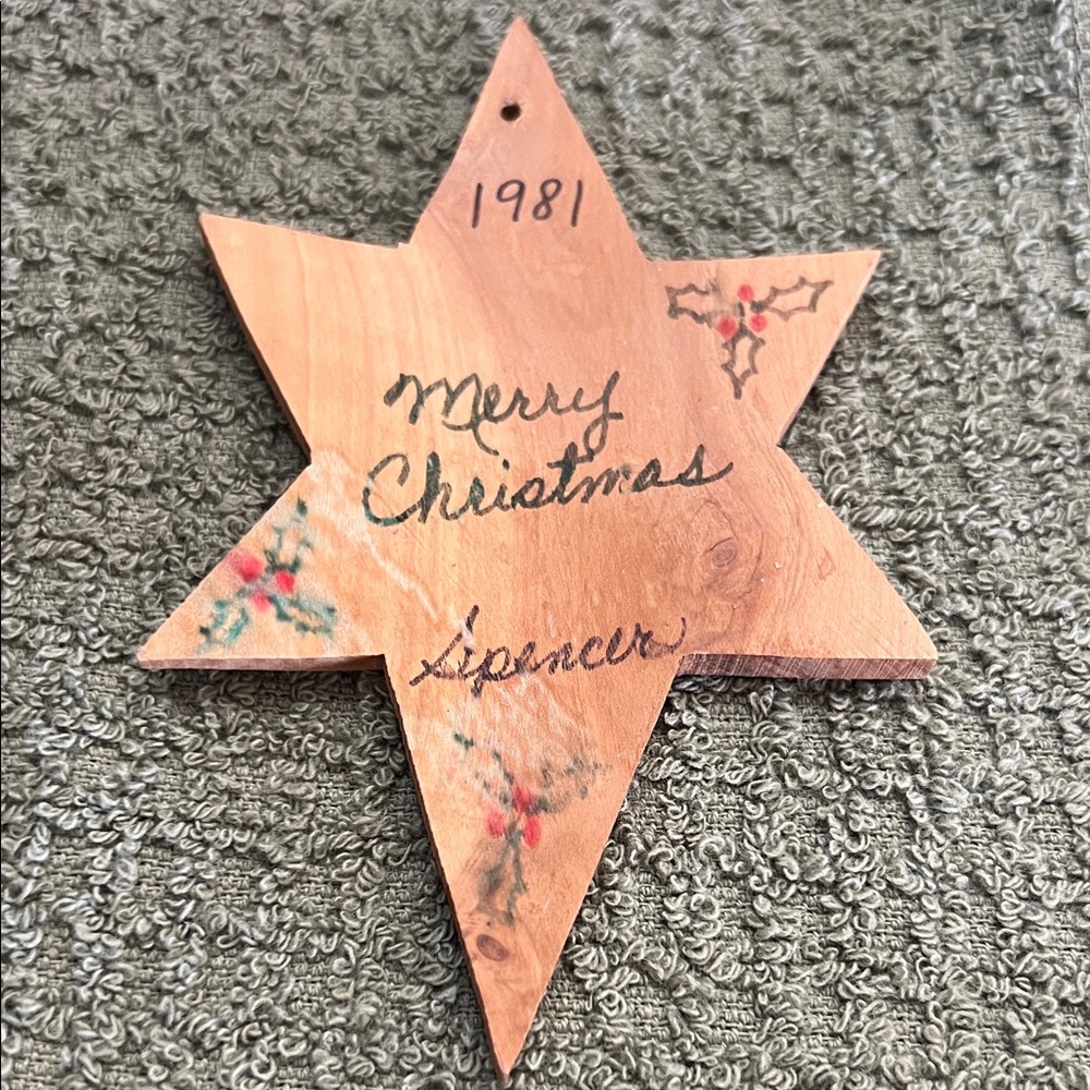 Vintage Personalized SPENCER Holiday Ornament Set - Copper, Wood and Acrylic - Picture 2 of 5